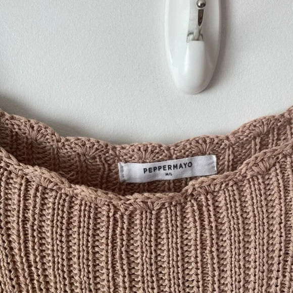 Peppermayo Scoop Neck Long Sleeve Crochet Maxi Dress Striped Neutral Size M/L - Picture 7 of 8